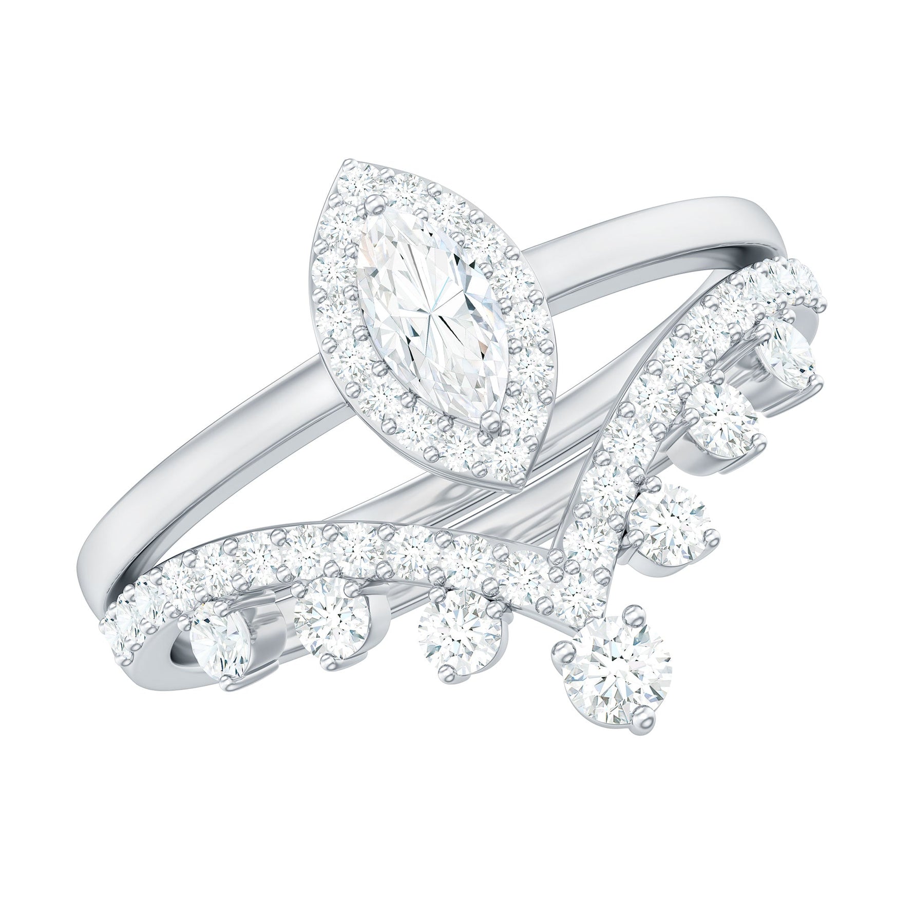Marquise Cut Moissanite Halo Wedding Ring Set For Women