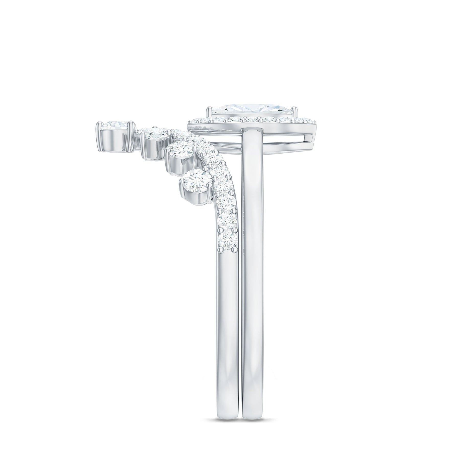 Marquise Cut Moissanite Halo Wedding Ring Set For Women