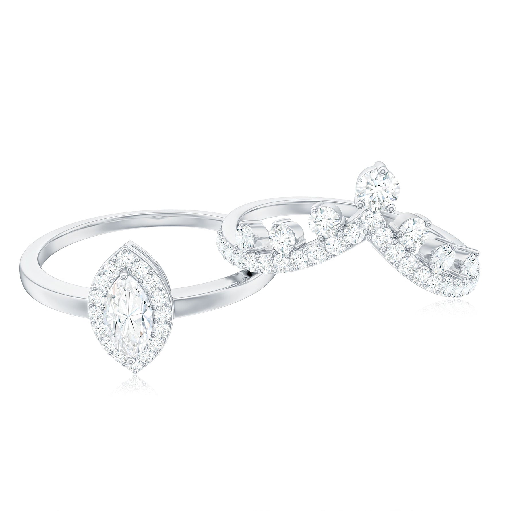 Marquise Cut Moissanite Halo Wedding Ring Set For Women