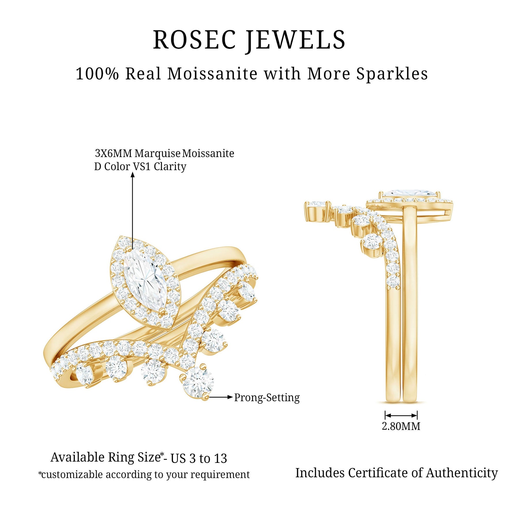 Marquise Cut Moissanite Halo Wedding Ring Set For Women