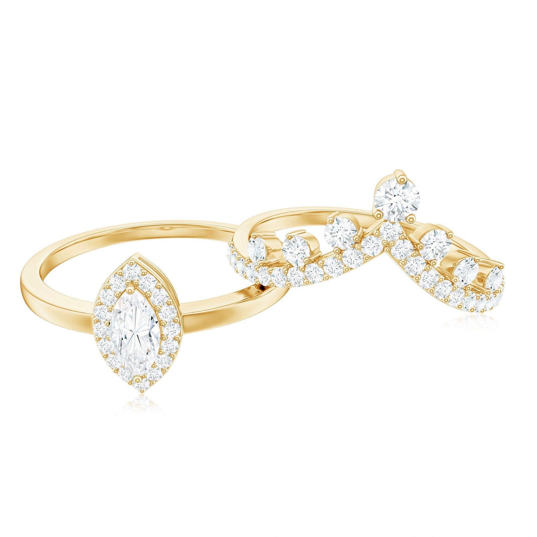 Marquise Cut Moissanite Halo Wedding Ring Set For Women