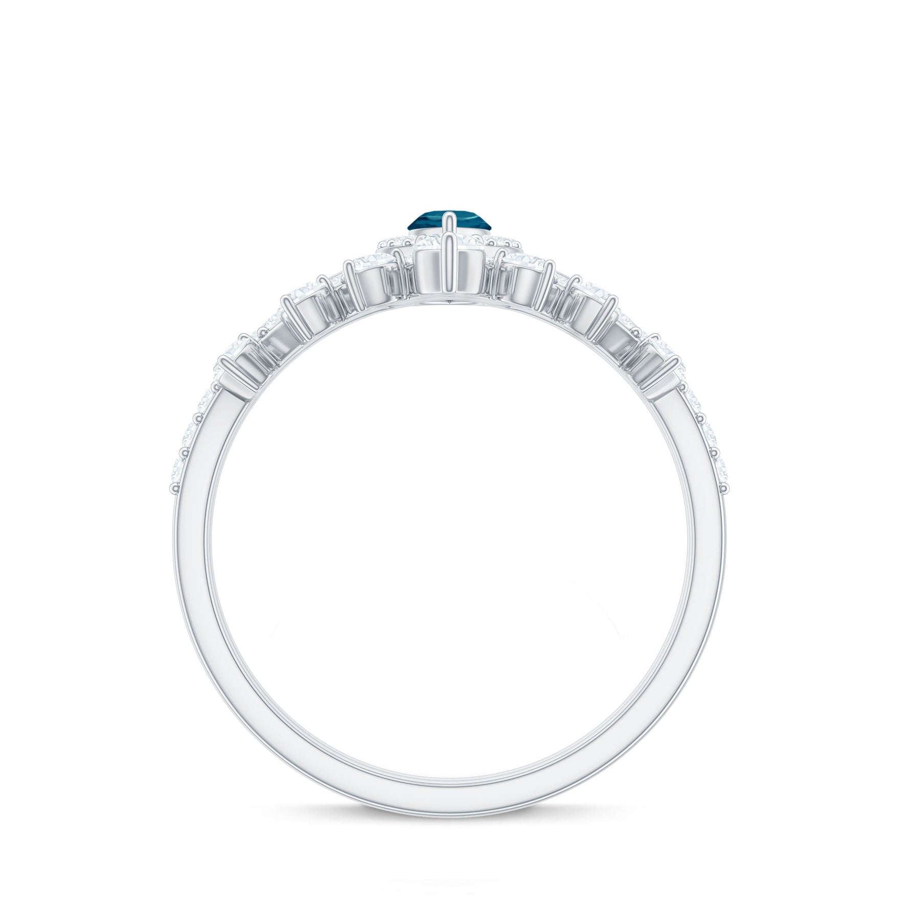 Marquise Cut London Blue Topaz Halo Wedding Ring Set with Diamond Band