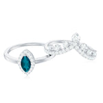 Marquise Cut London Blue Topaz Halo Wedding Ring Set with Diamond Band