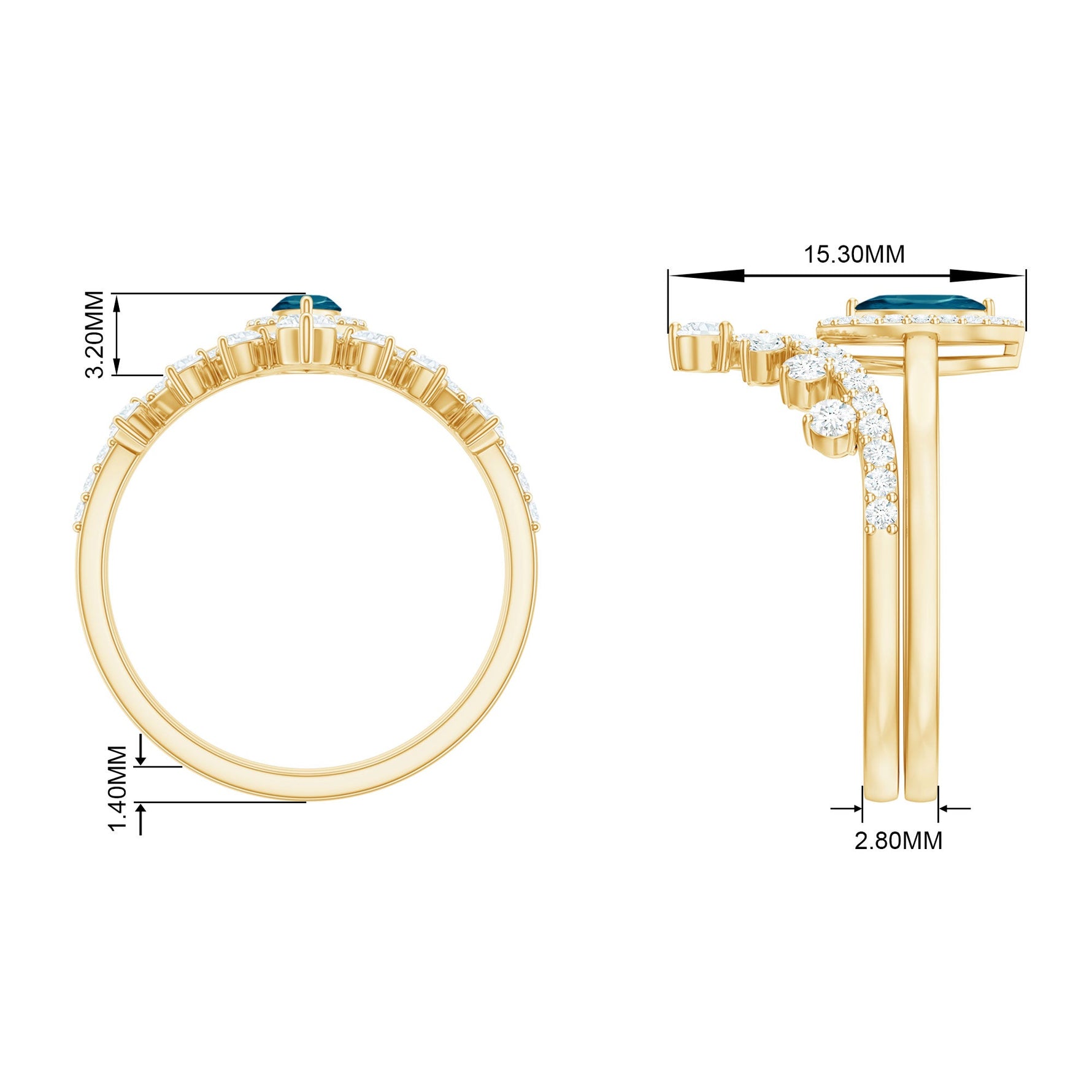 Marquise Cut London Blue Topaz Halo Wedding Ring Set with Diamond Band
