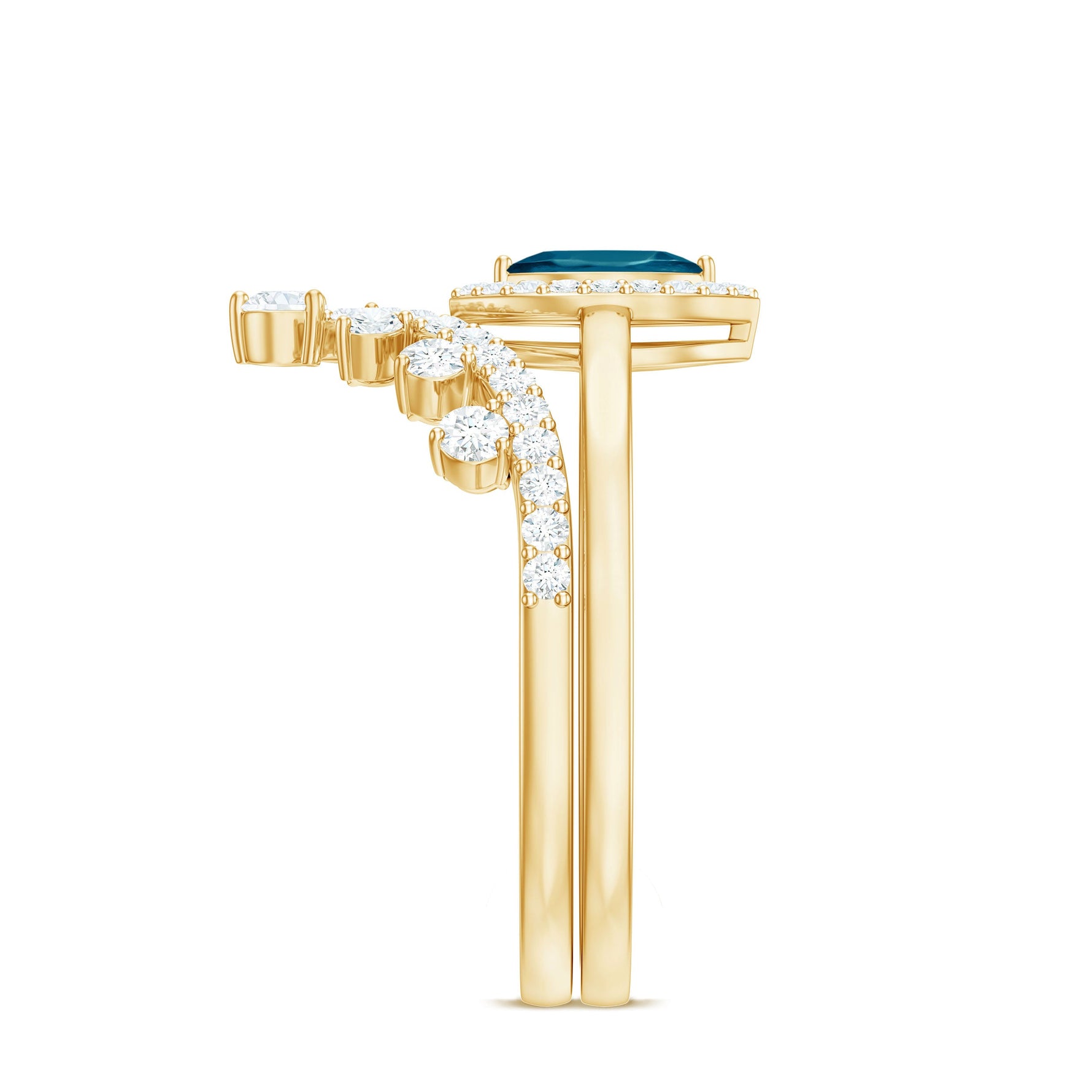 Marquise Cut London Blue Topaz Halo Wedding Ring Set with Diamond Band