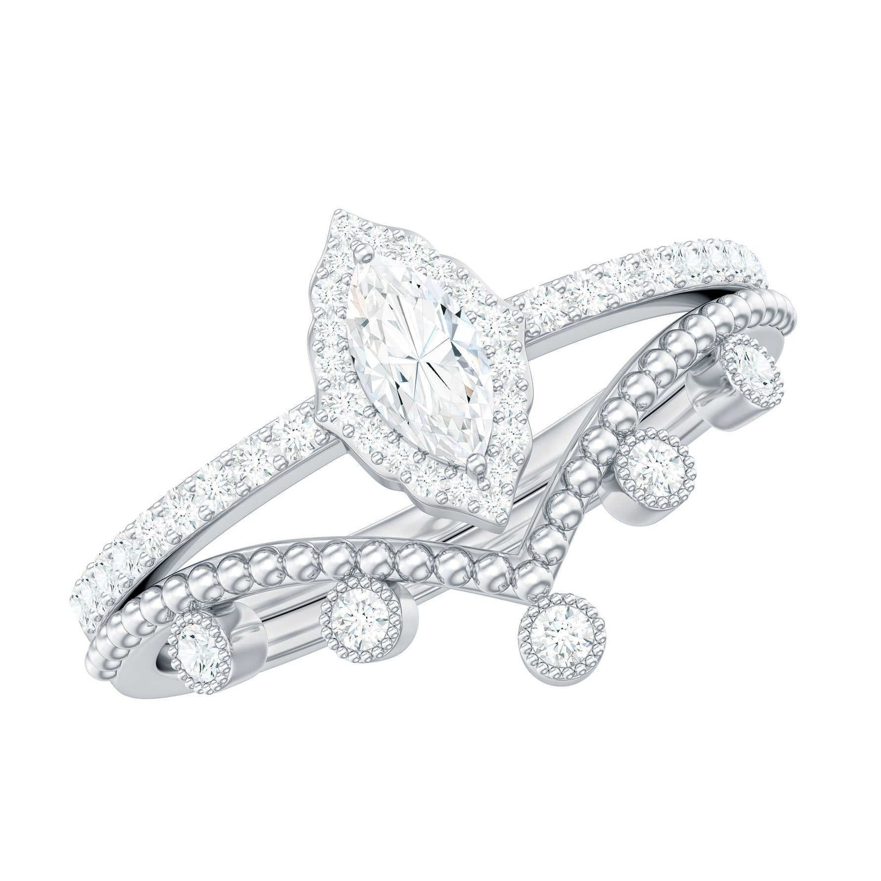 Marquise Cut Moissanite Vintage Wedding Ring Set