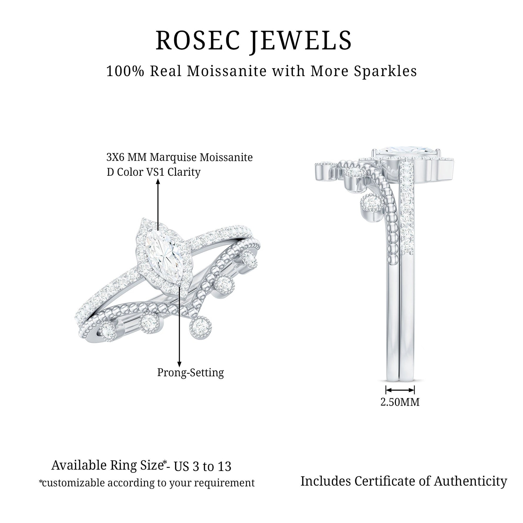 Marquise Cut Moissanite Vintage Wedding Ring Set