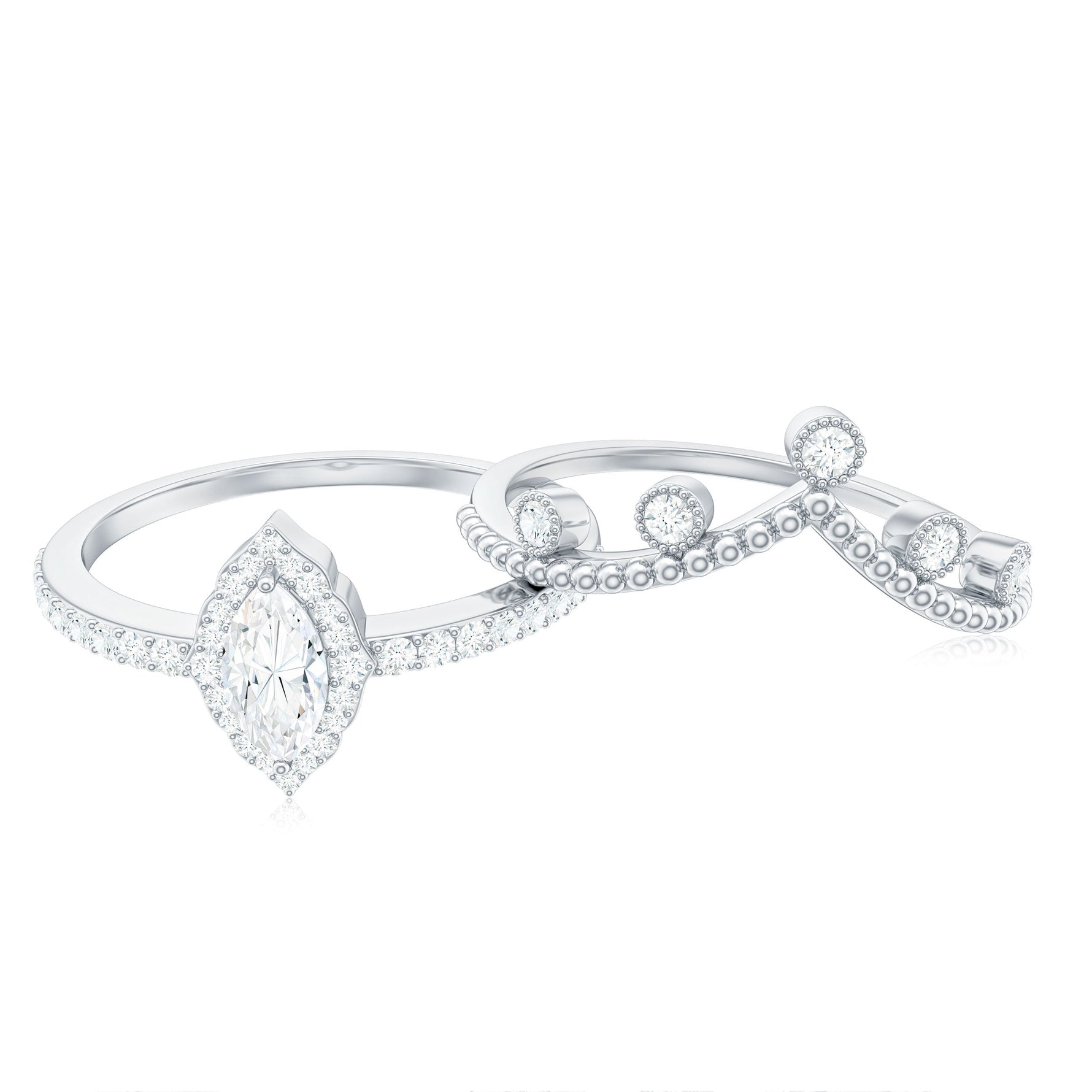 Marquise Cut Moissanite Vintage Wedding Ring Set