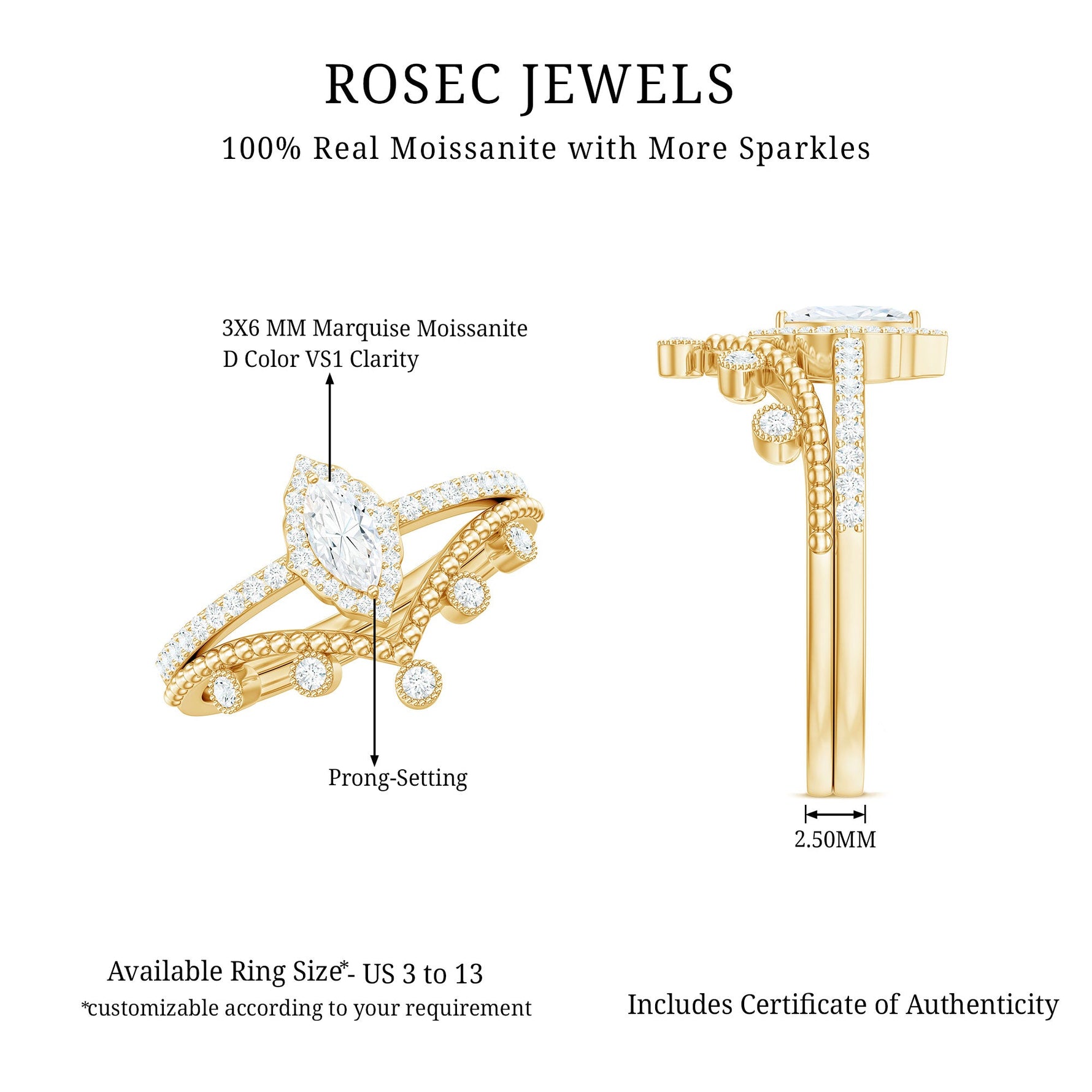 Marquise Cut Moissanite Vintage Wedding Ring Set