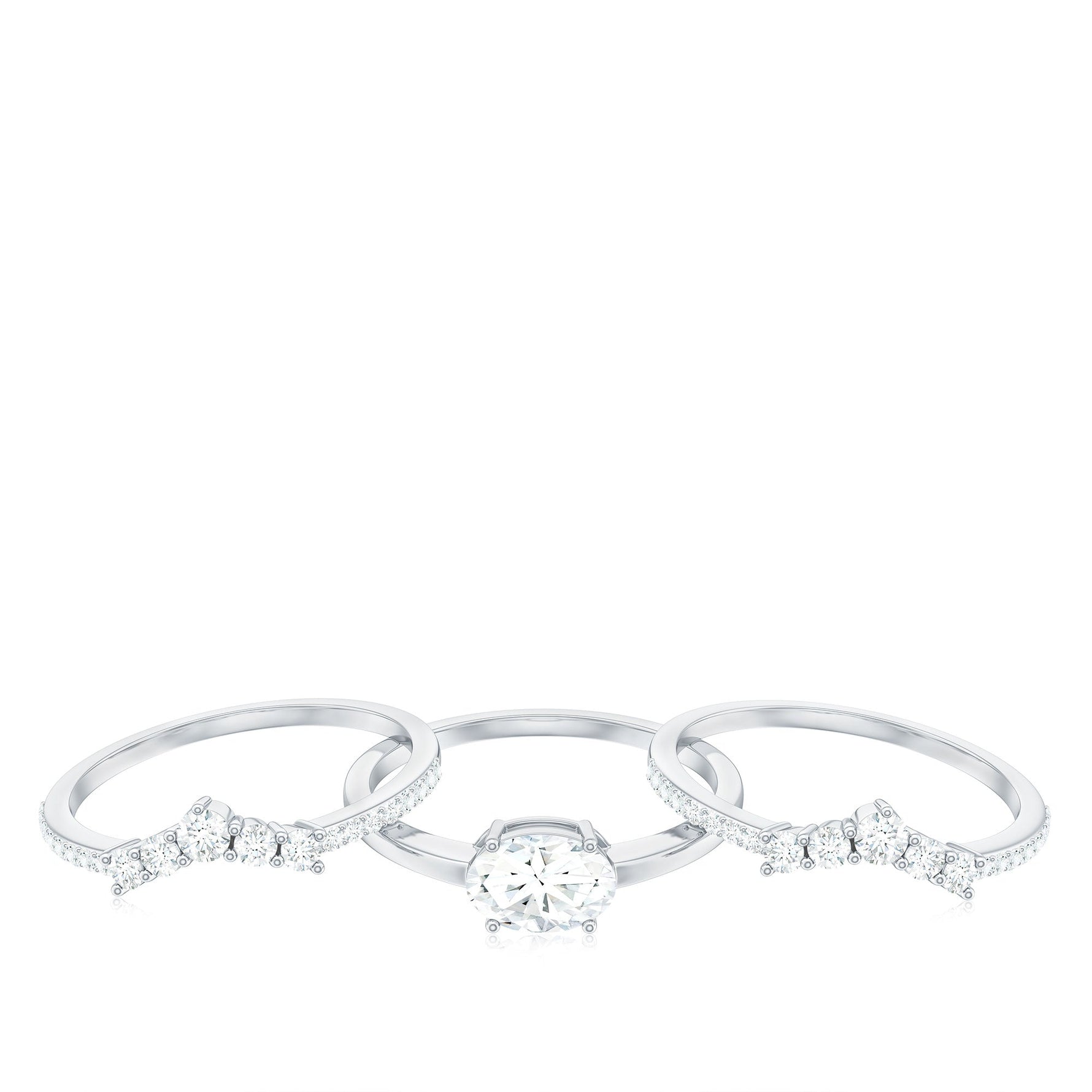 2.25 CT Oval Zircon Trio Wedding Ring Set in Gold