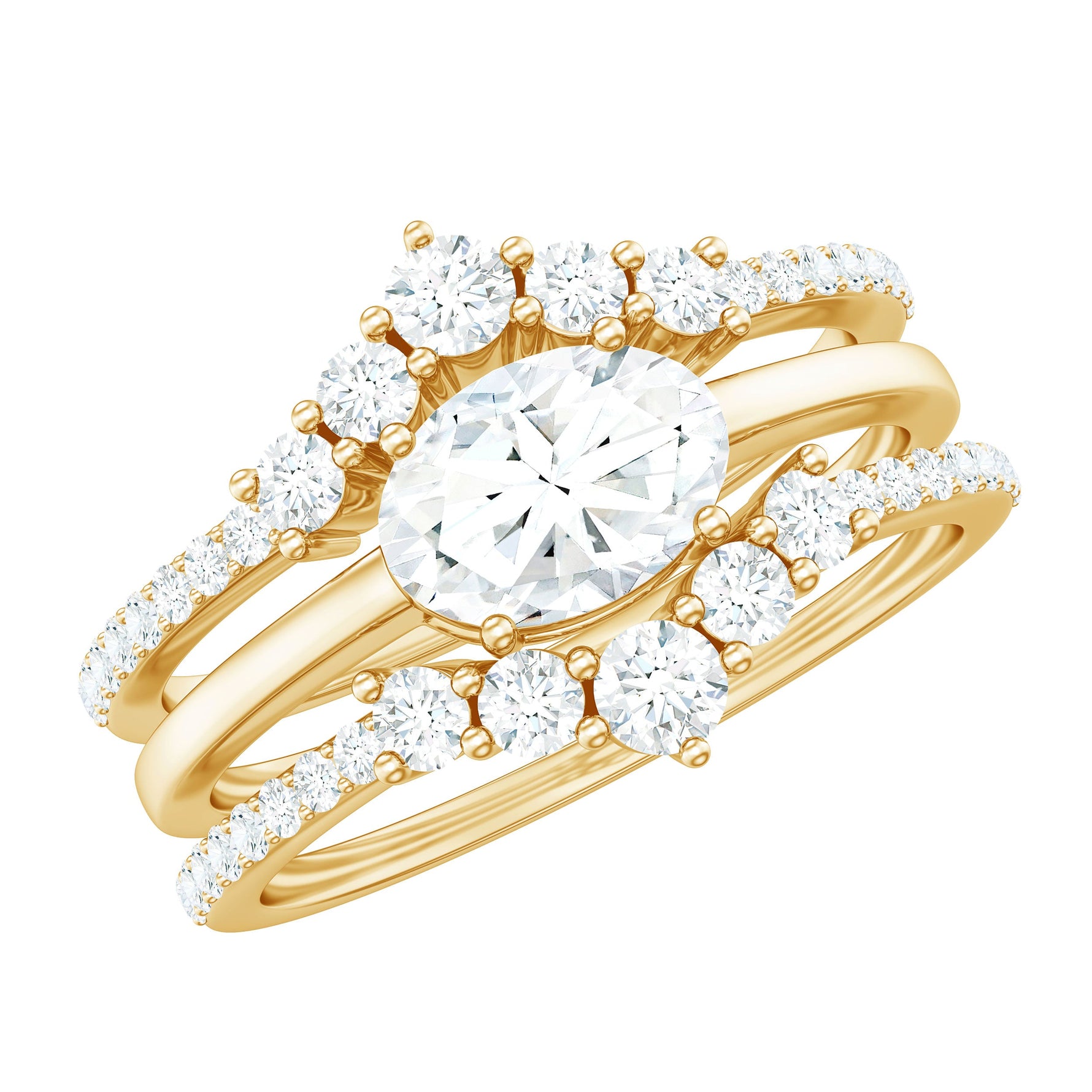 2.25 CT Oval Zircon Trio Wedding Ring Set in Gold