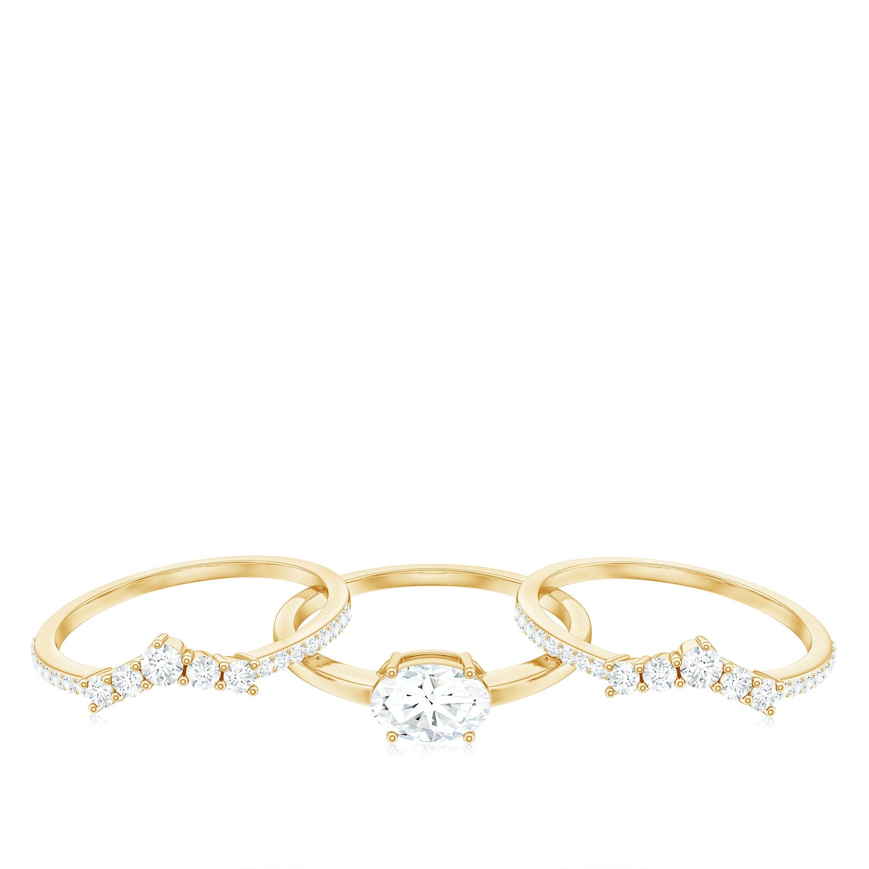 2.25 CT Oval Zircon Trio Wedding Ring Set in Gold