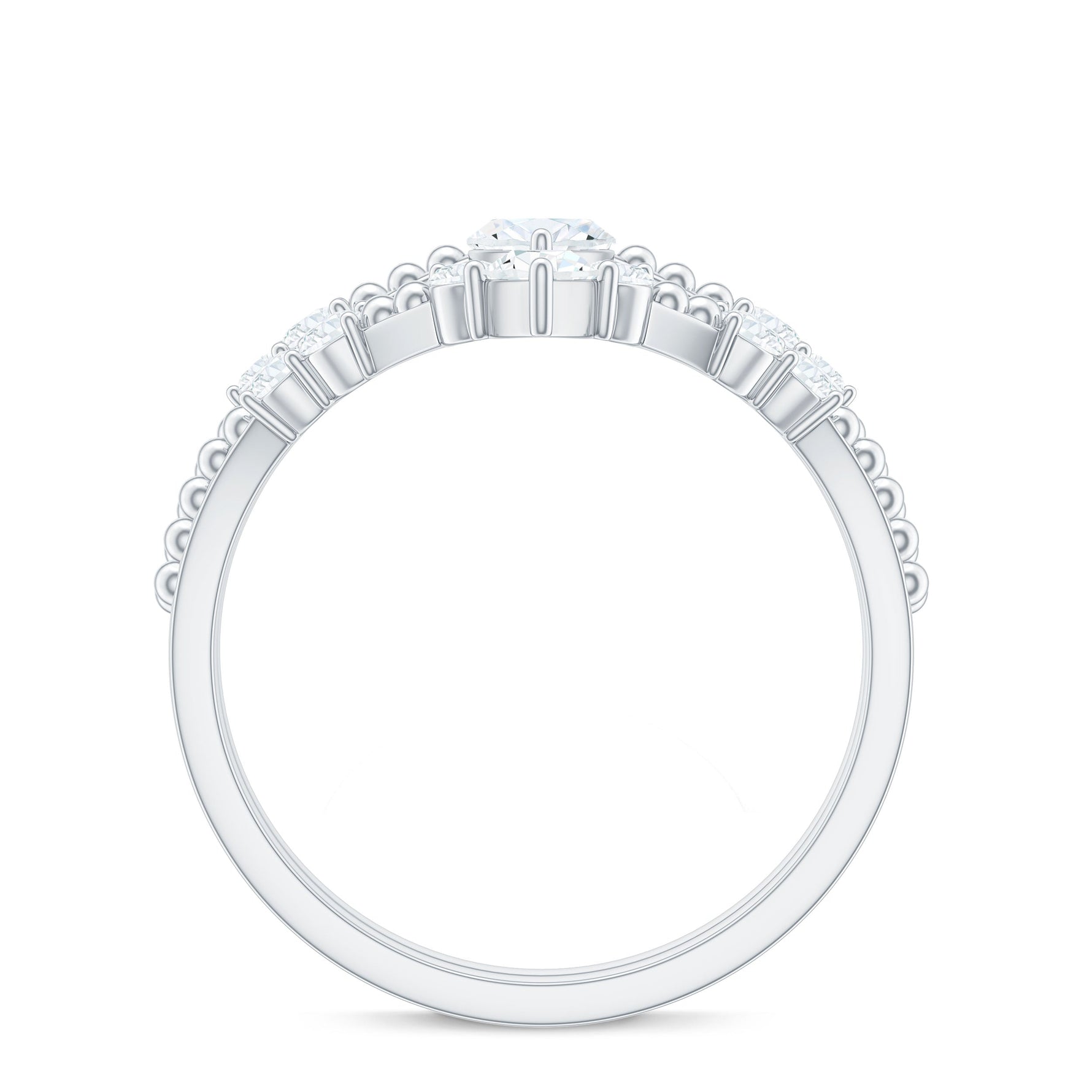Marquise Cut Moissanite Wedding Ring Set with Beaded Detail