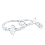 Marquise Cut Moissanite Wedding Ring Set with Beaded Detail