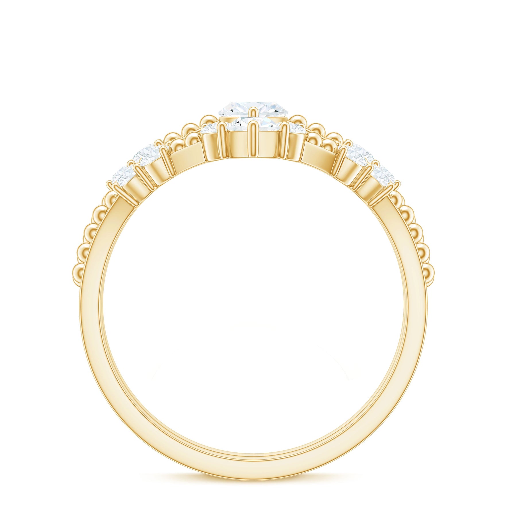 Marquise Cut Moissanite Wedding Ring Set with Beaded Detail