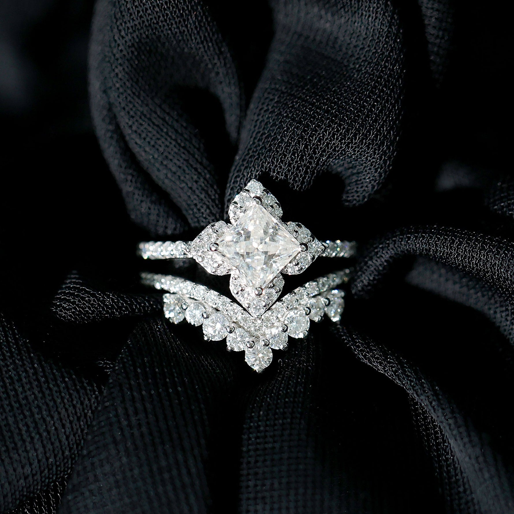 Certified Moissanite Statement Wedding Ring Set