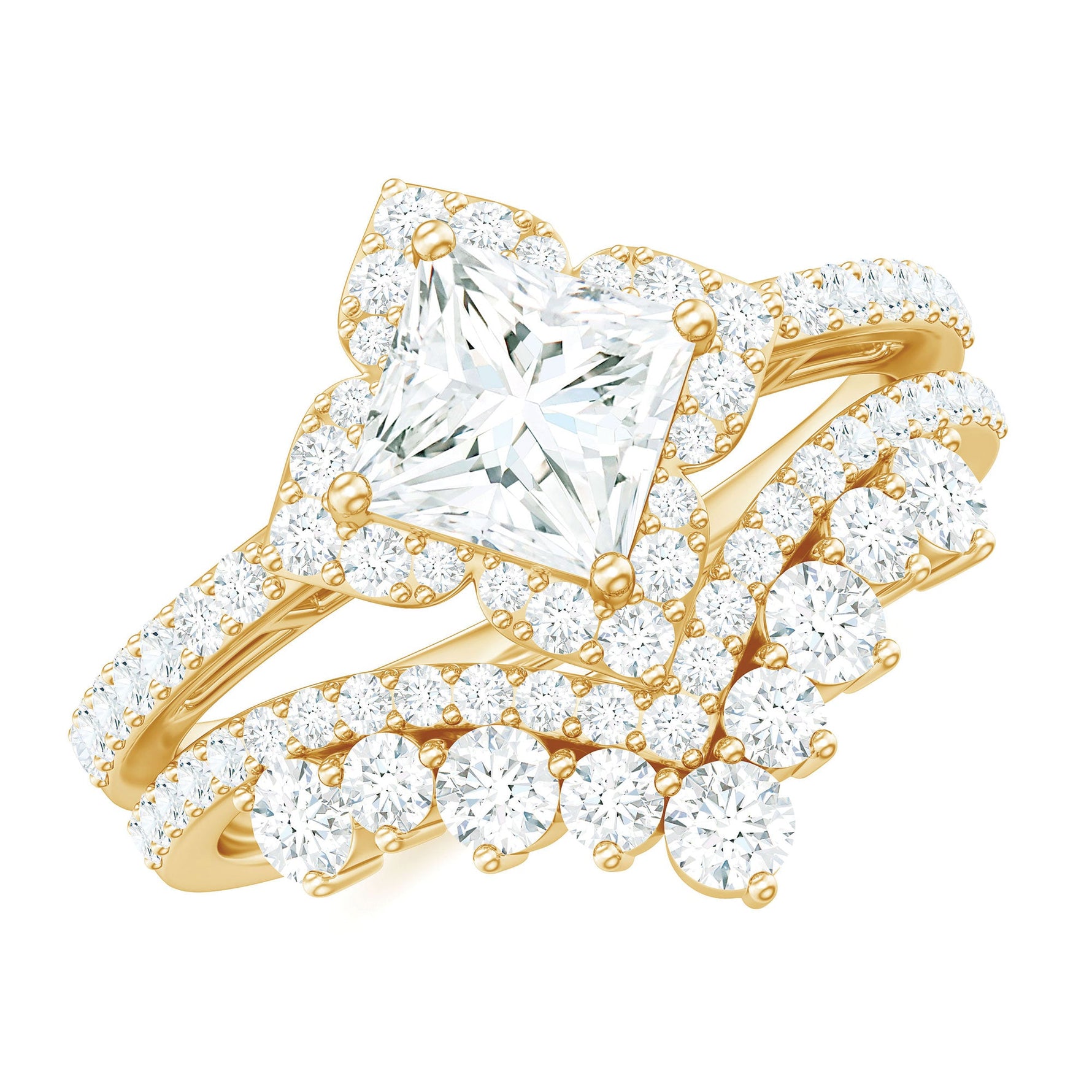 Certified Moissanite Statement Wedding Ring Set