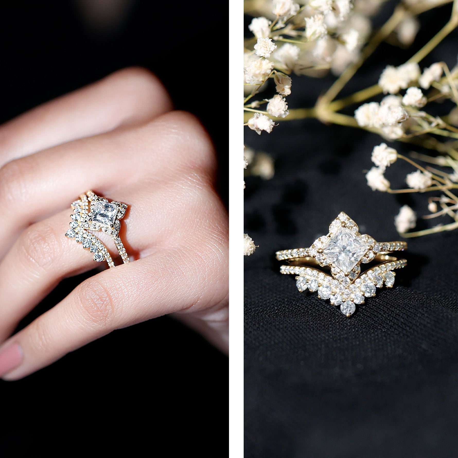 Certified Moissanite Statement Wedding Ring Set