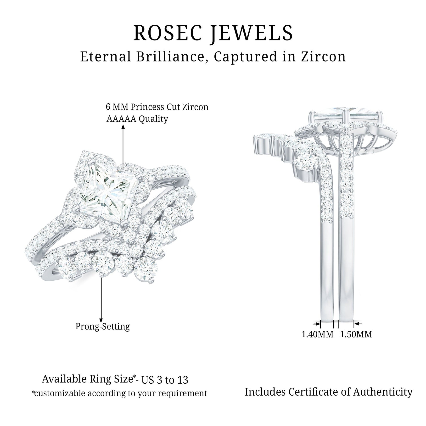 2.50 CT Cubic Zirconia Statement Wedding Ring Set With Certificate