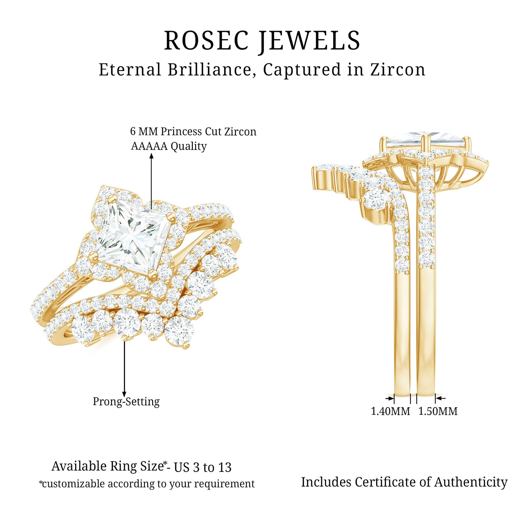 2.50 CT Cubic Zirconia Statement Wedding Ring Set With Certificate