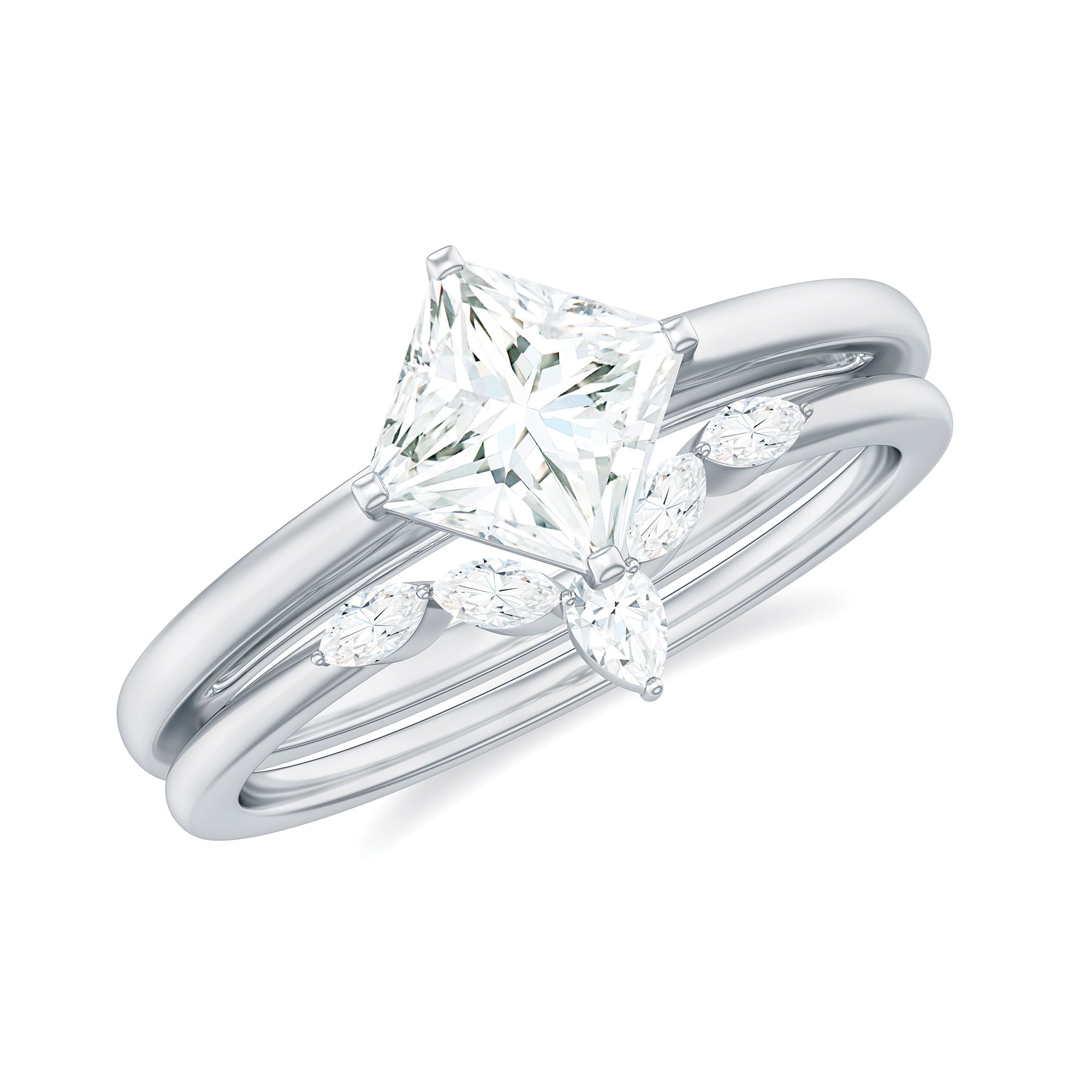 Princess Cut Moissanite Solitaire Wedding Ring Set for Her