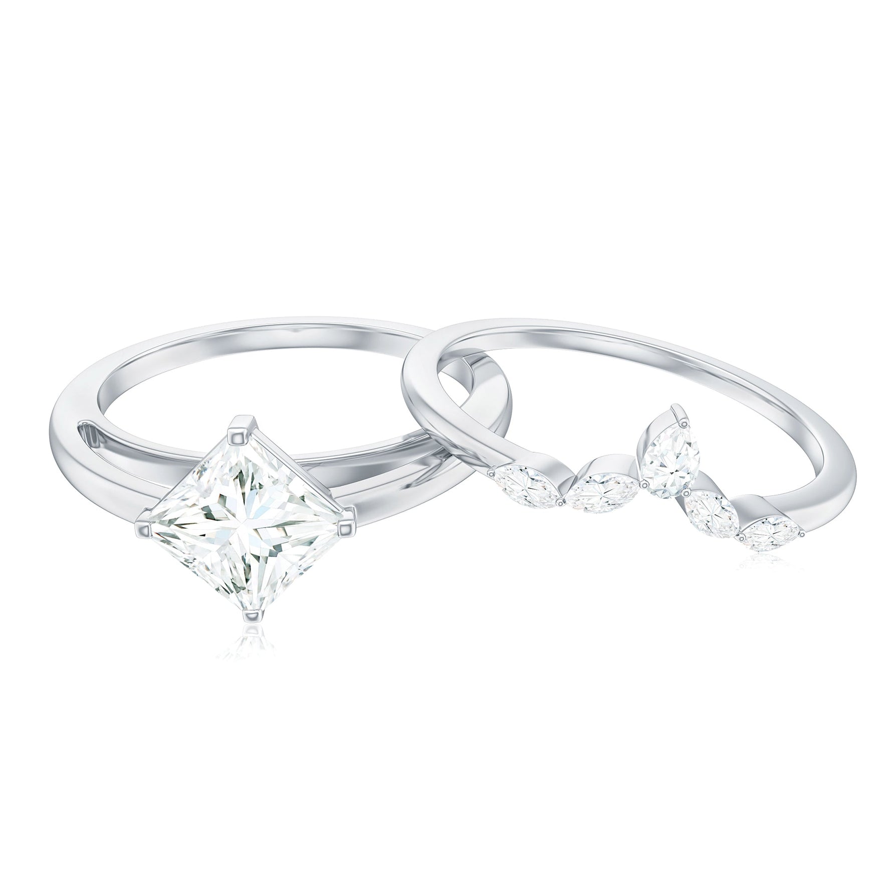 Princess Cut Moissanite Solitaire Wedding Ring Set for Her