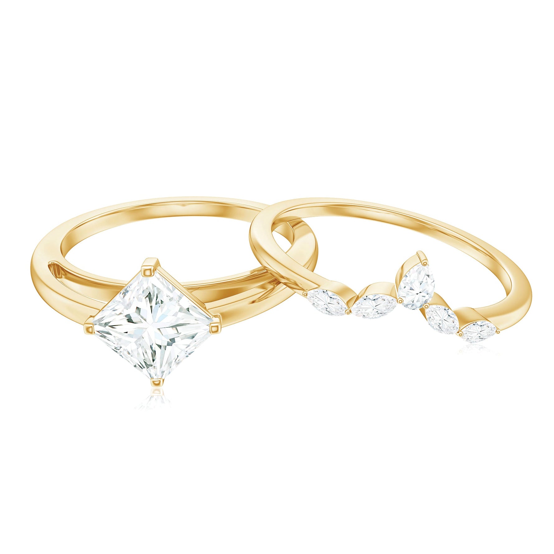 Princess Cut Moissanite Solitaire Wedding Ring Set for Her