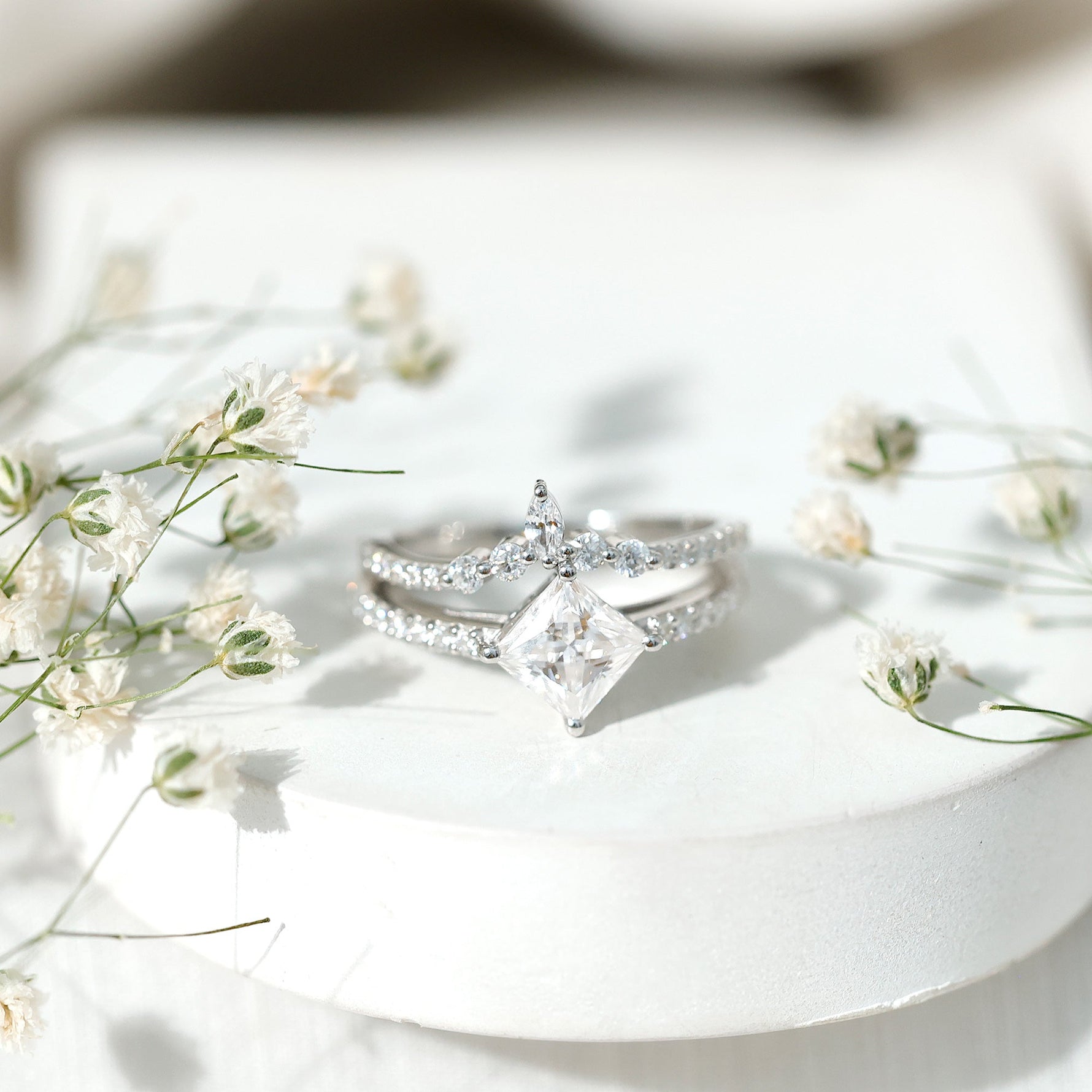 Princess Cut Moissanite Wedding Ring Set for Women