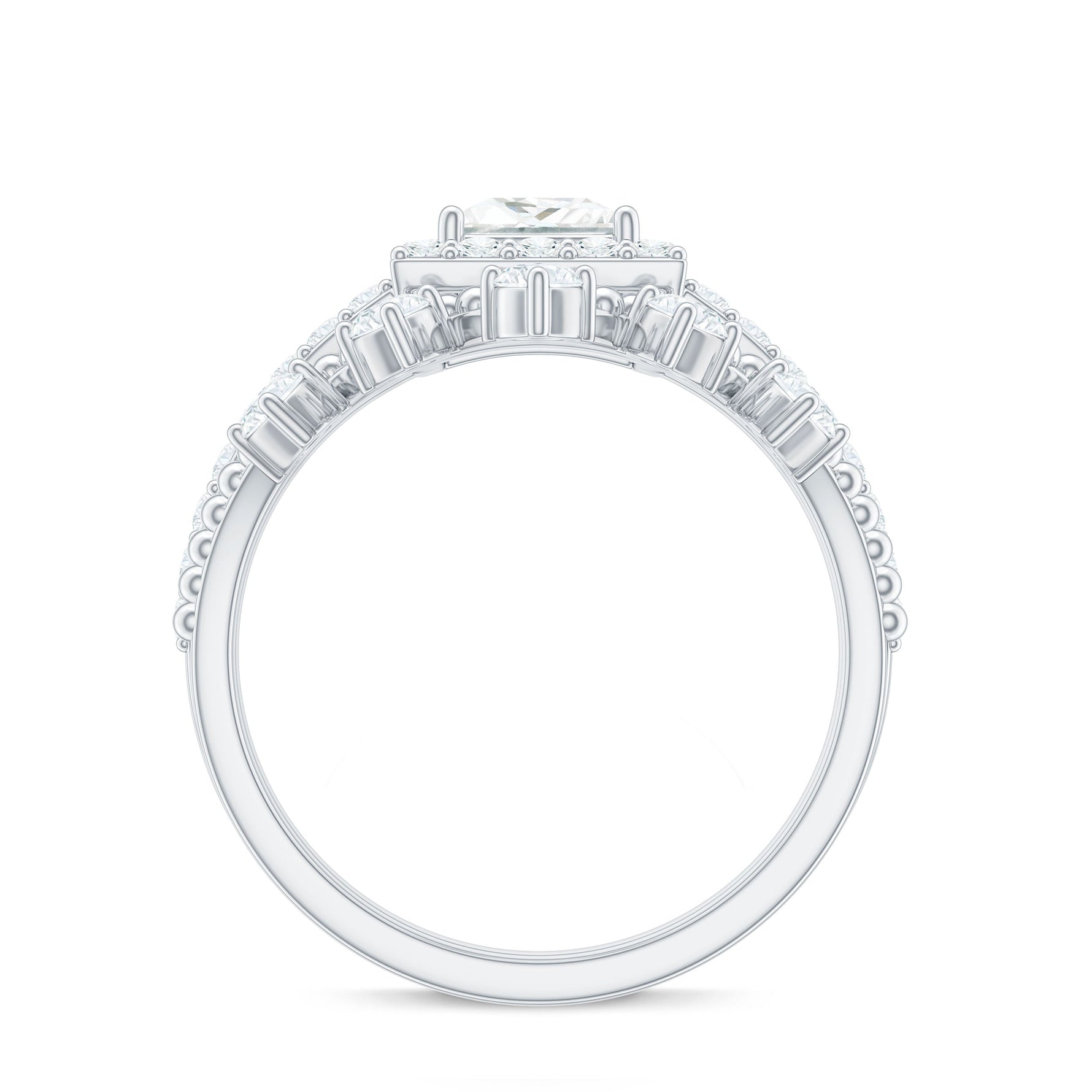 Princess Cut Moissanite Halo Wedding Ring Set with Certificate