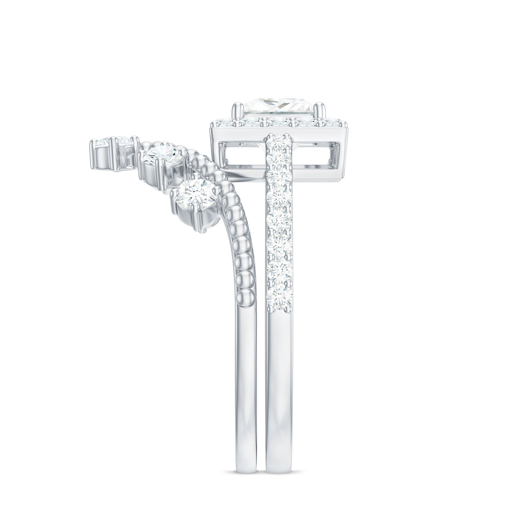 Princess Cut Moissanite Halo Wedding Ring Set with Certificate