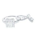 Princess Cut Moissanite Halo Wedding Ring Set with Certificate