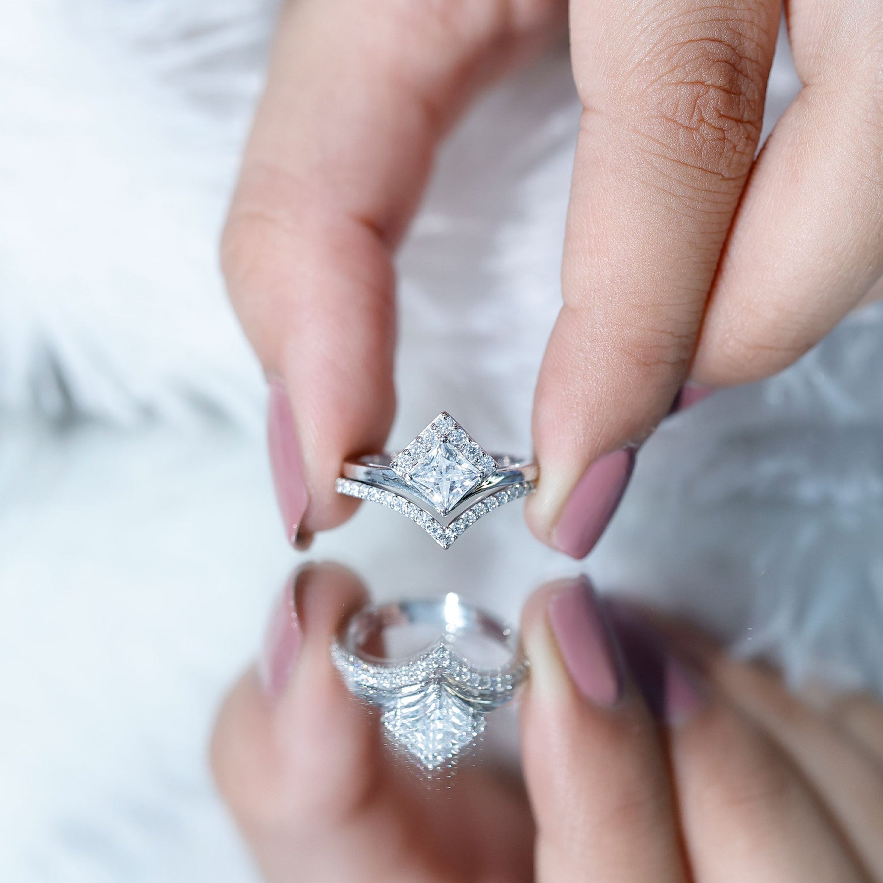 Certified Princess Cut Moissanite Wedding Ring Set