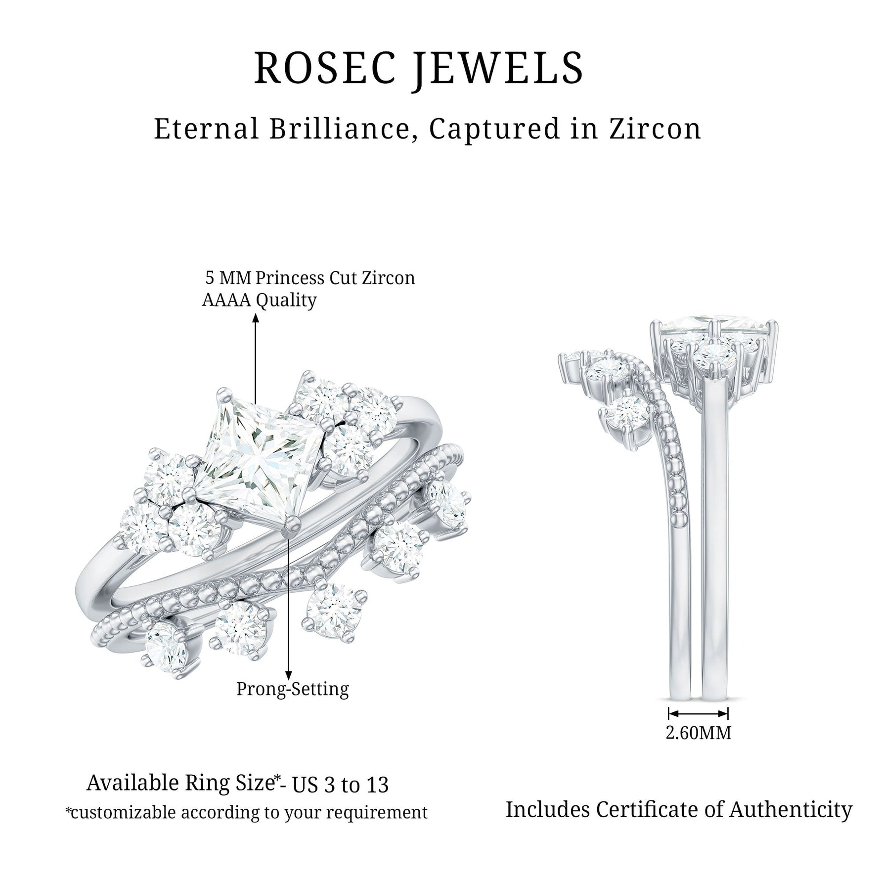 1.50 CT Princess Cut Cubic Zirconia Wedding Ring Set in Gold