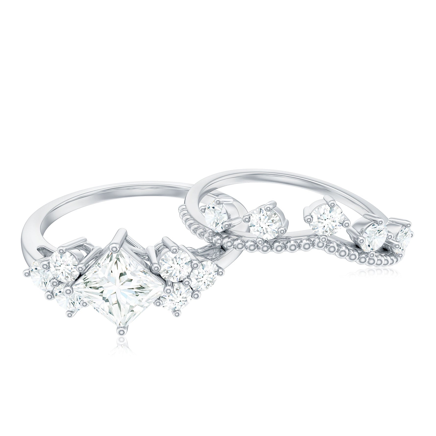 1.50 CT Princess Cut Cubic Zirconia Wedding Ring Set in Gold