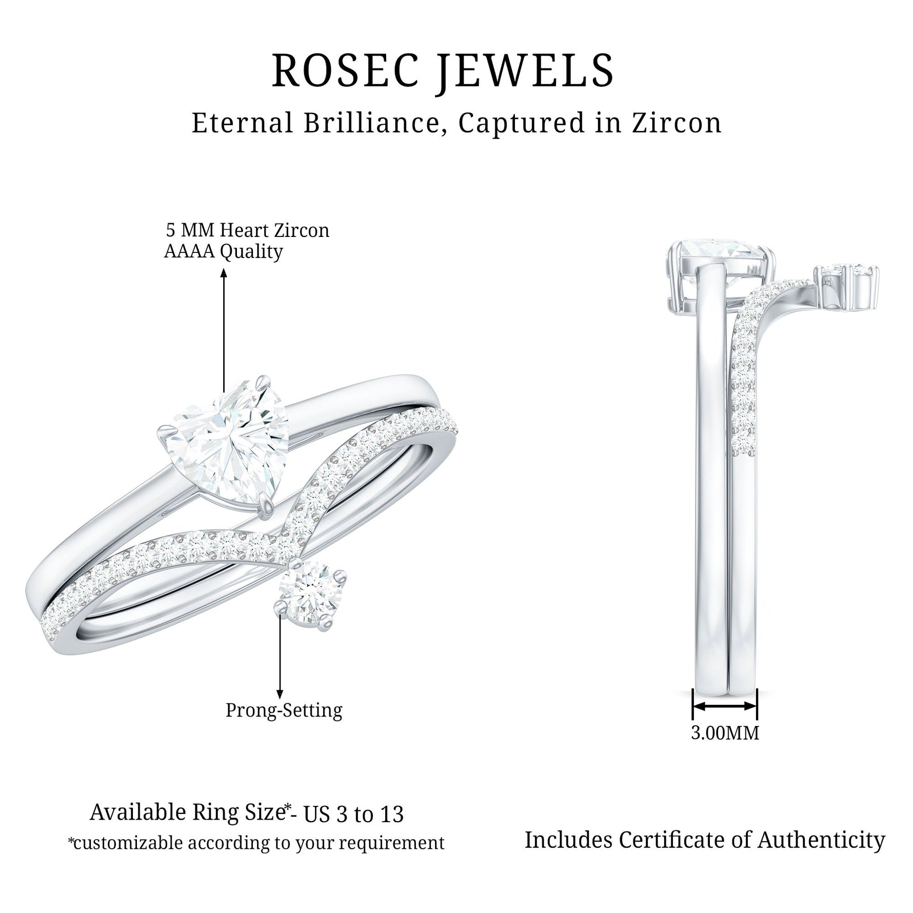 1 CT Heart Shape Cubic Zirconia Wedding Ring Set in Gold