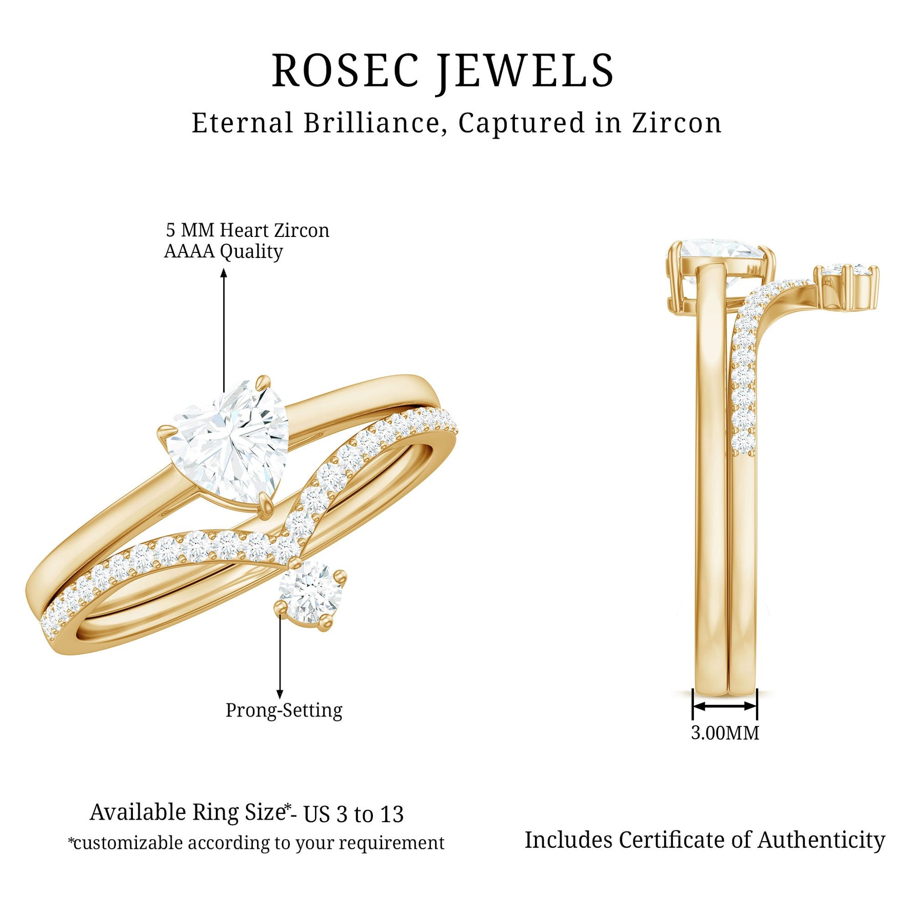 1 CT Heart Shape Cubic Zirconia Wedding Ring Set in Gold