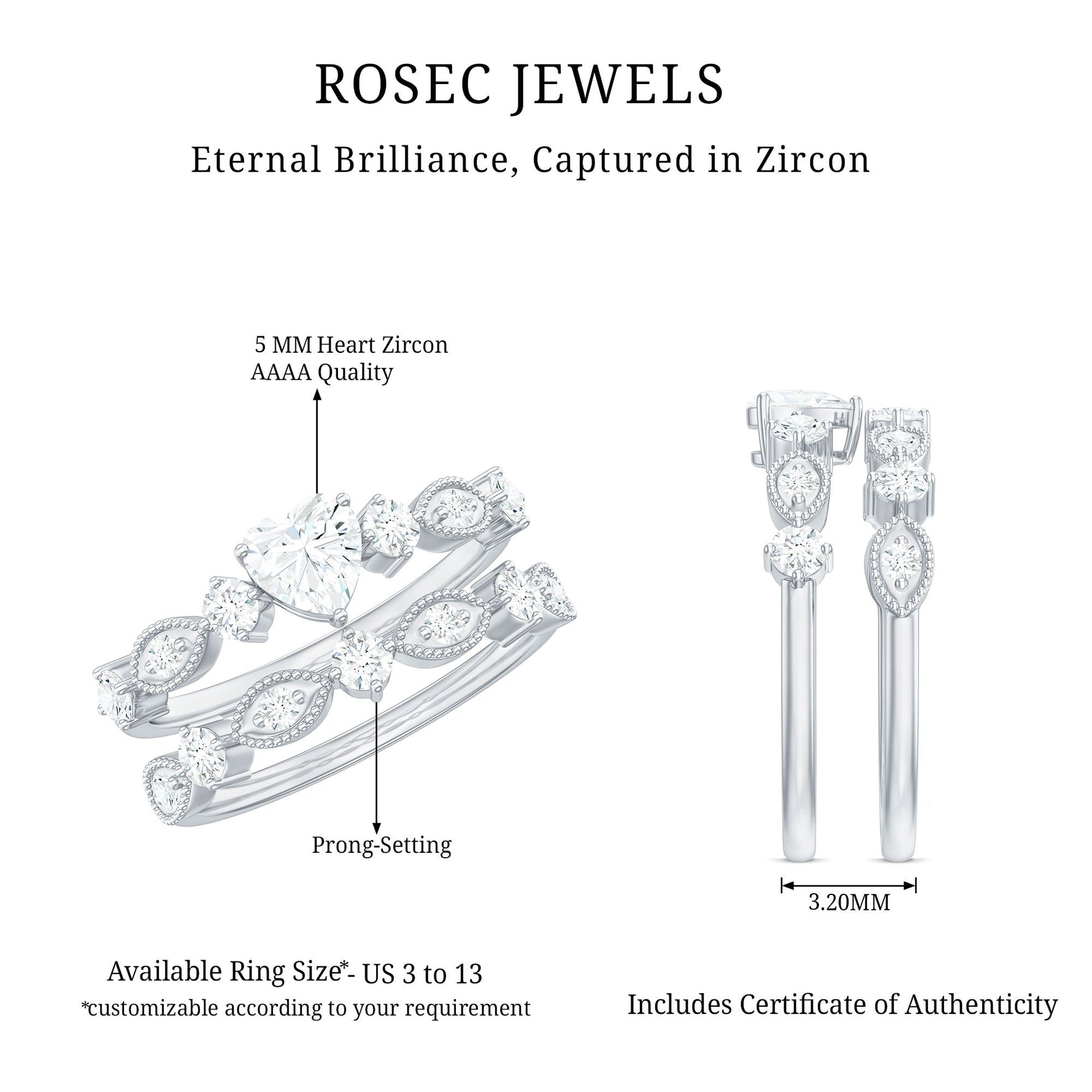 Zircon Bridal Wedding Ring Set with Matching Band