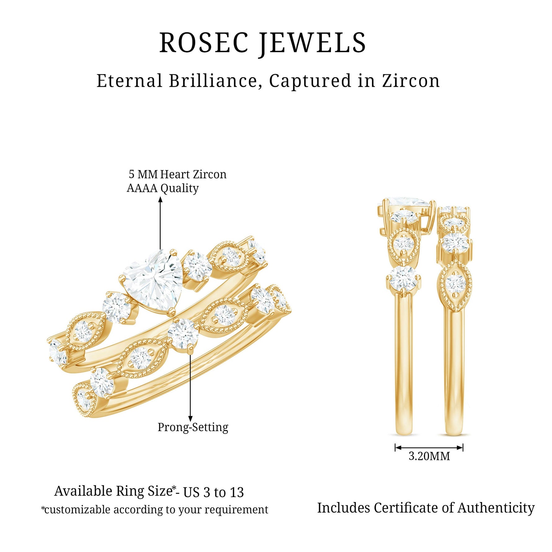 Zircon Bridal Wedding Ring Set with Matching Band