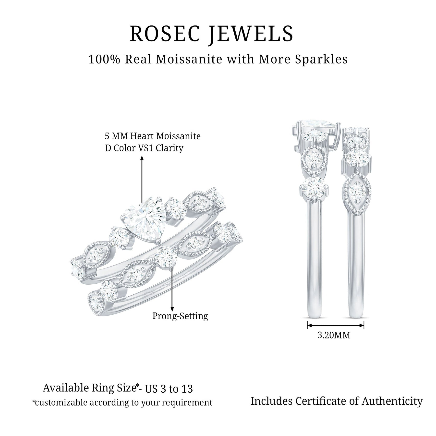 Heart Shape Moissanite Vintage Wedding Ring Set