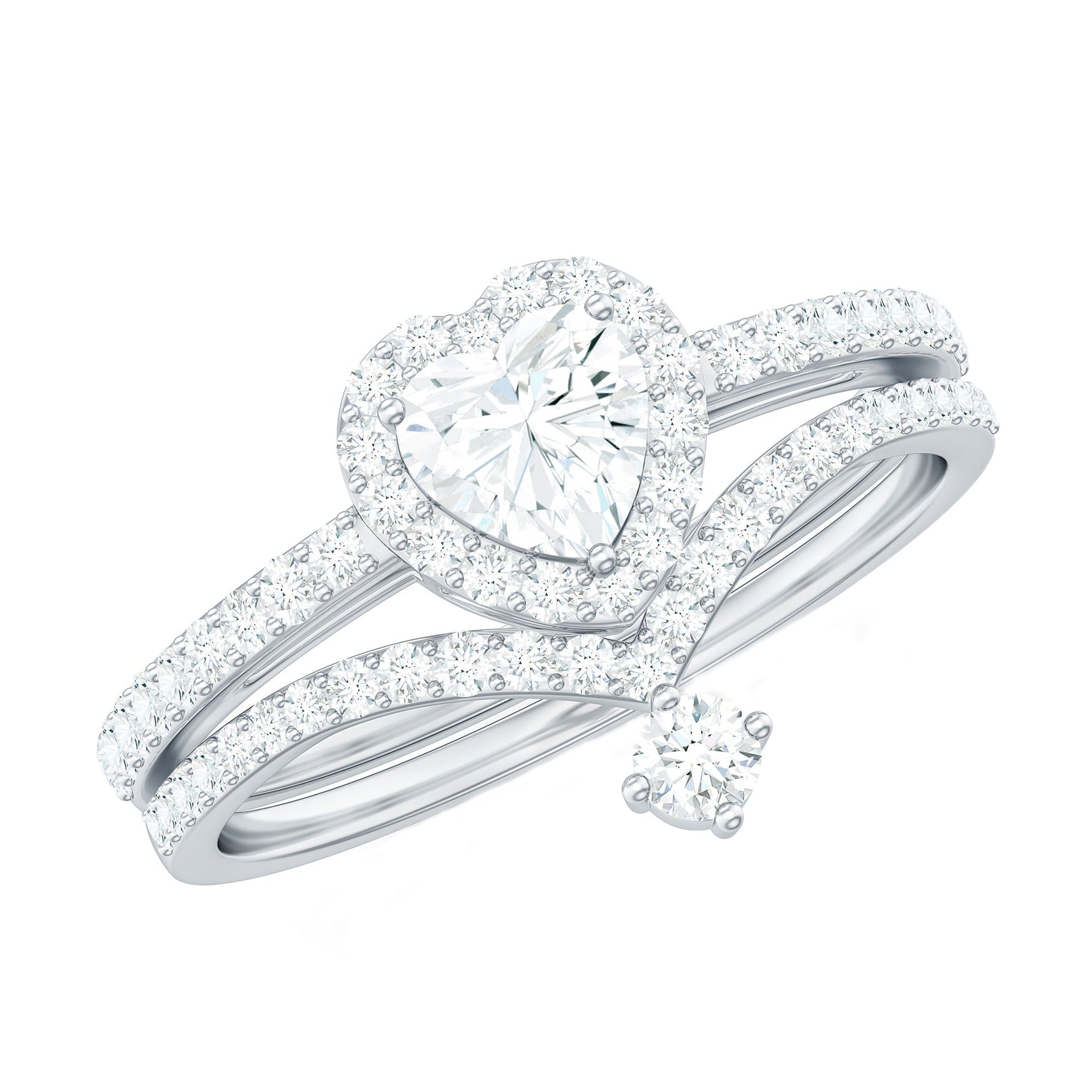 1.50 CT Certified Moissanite Heart Wedding Ring Set in Gold