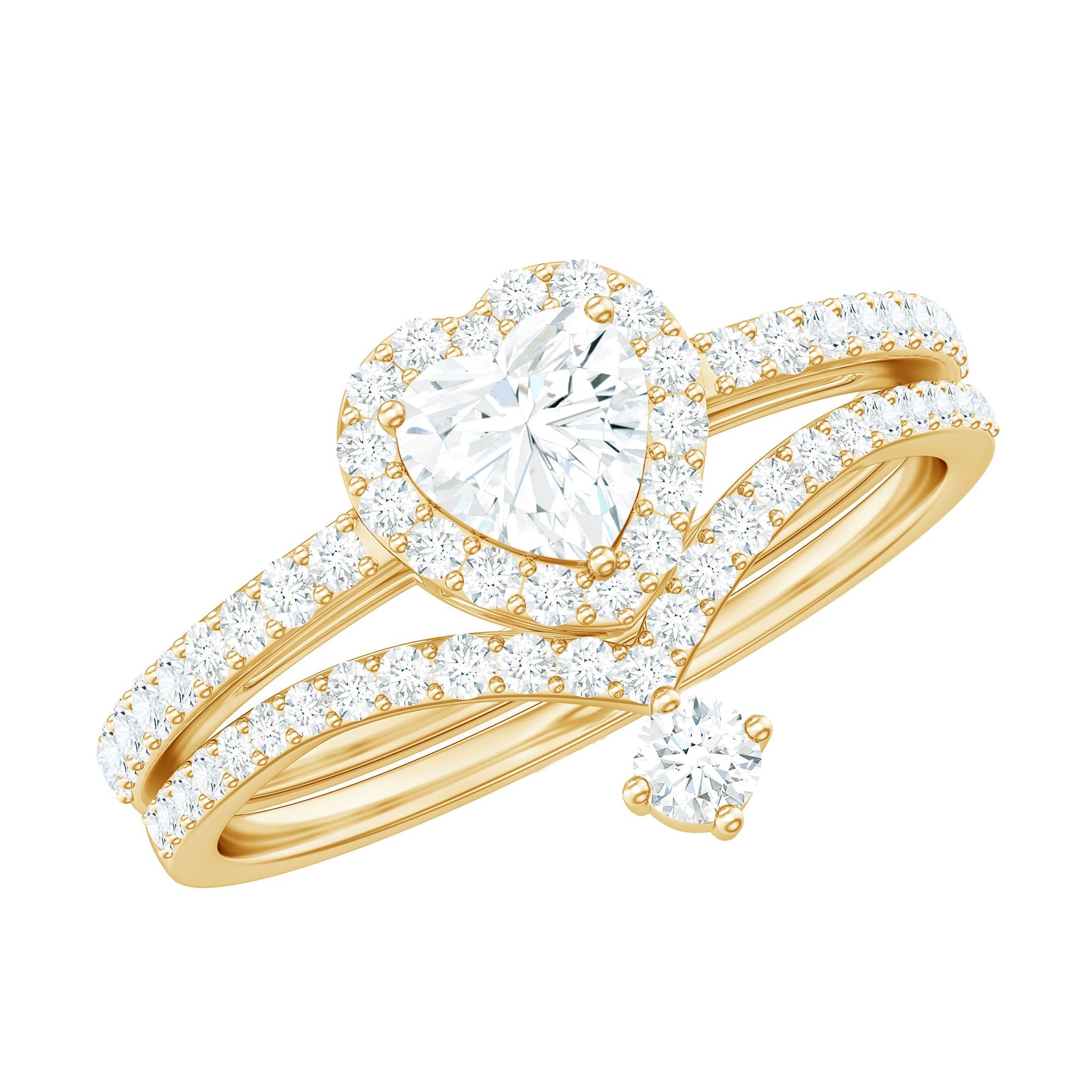 1.50 CT Certified Moissanite Heart Wedding Ring Set in Gold