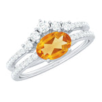 Oval Citrine East West Wedding Ring Set with Moissanite