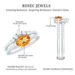 Oval Citrine East West Wedding Ring Set with Moissanite