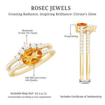 Oval Citrine East West Wedding Ring Set with Moissanite