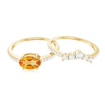 Oval Citrine East West Wedding Ring Set with Moissanite