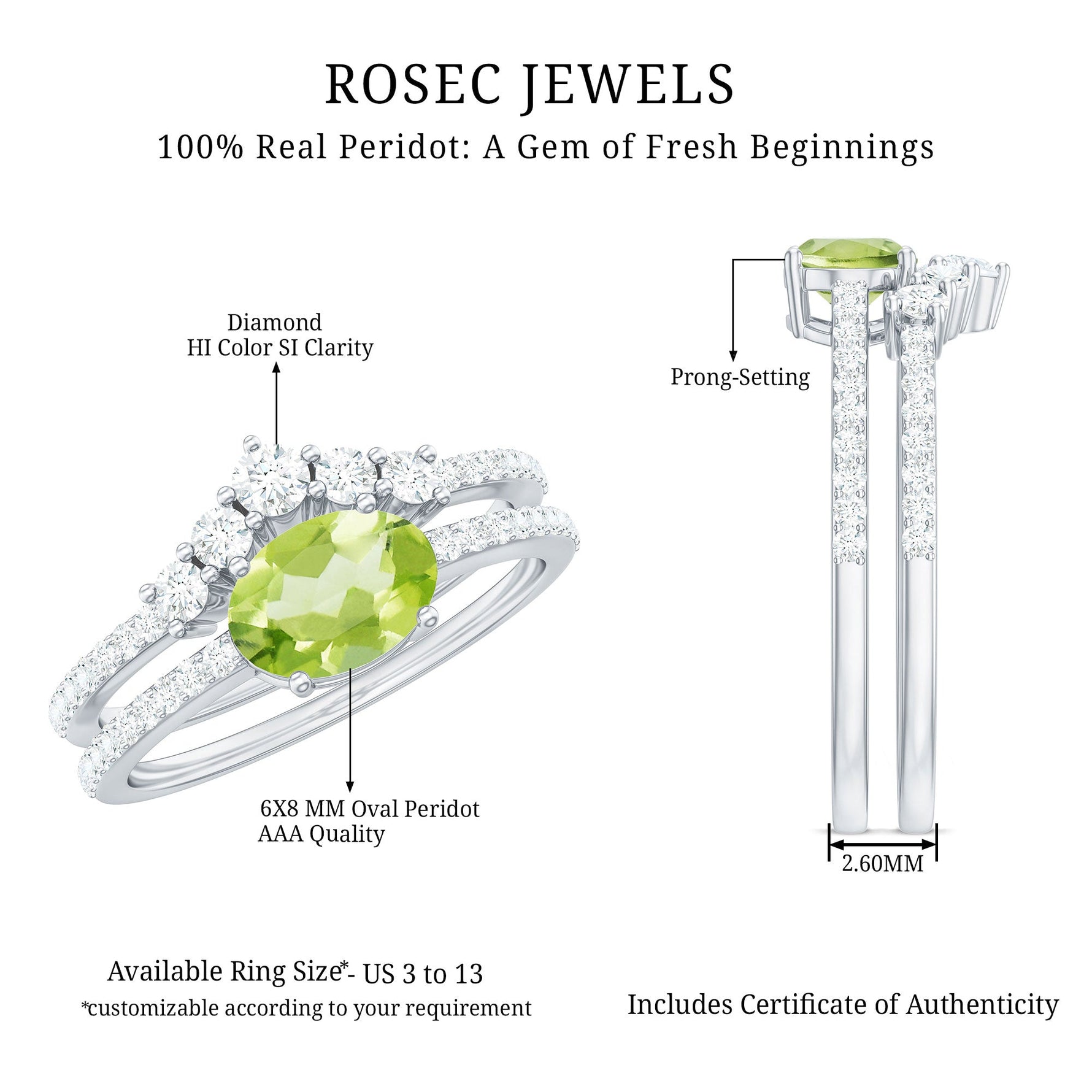 Oval Peridot East West Wedding Ring Set with Diamond