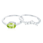Oval Peridot East West Wedding Ring Set with Diamond