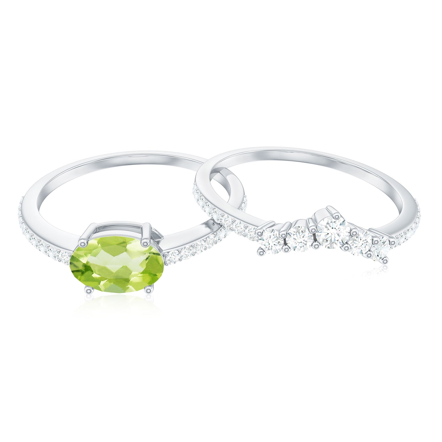 Oval Peridot East West Wedding Ring Set with Diamond