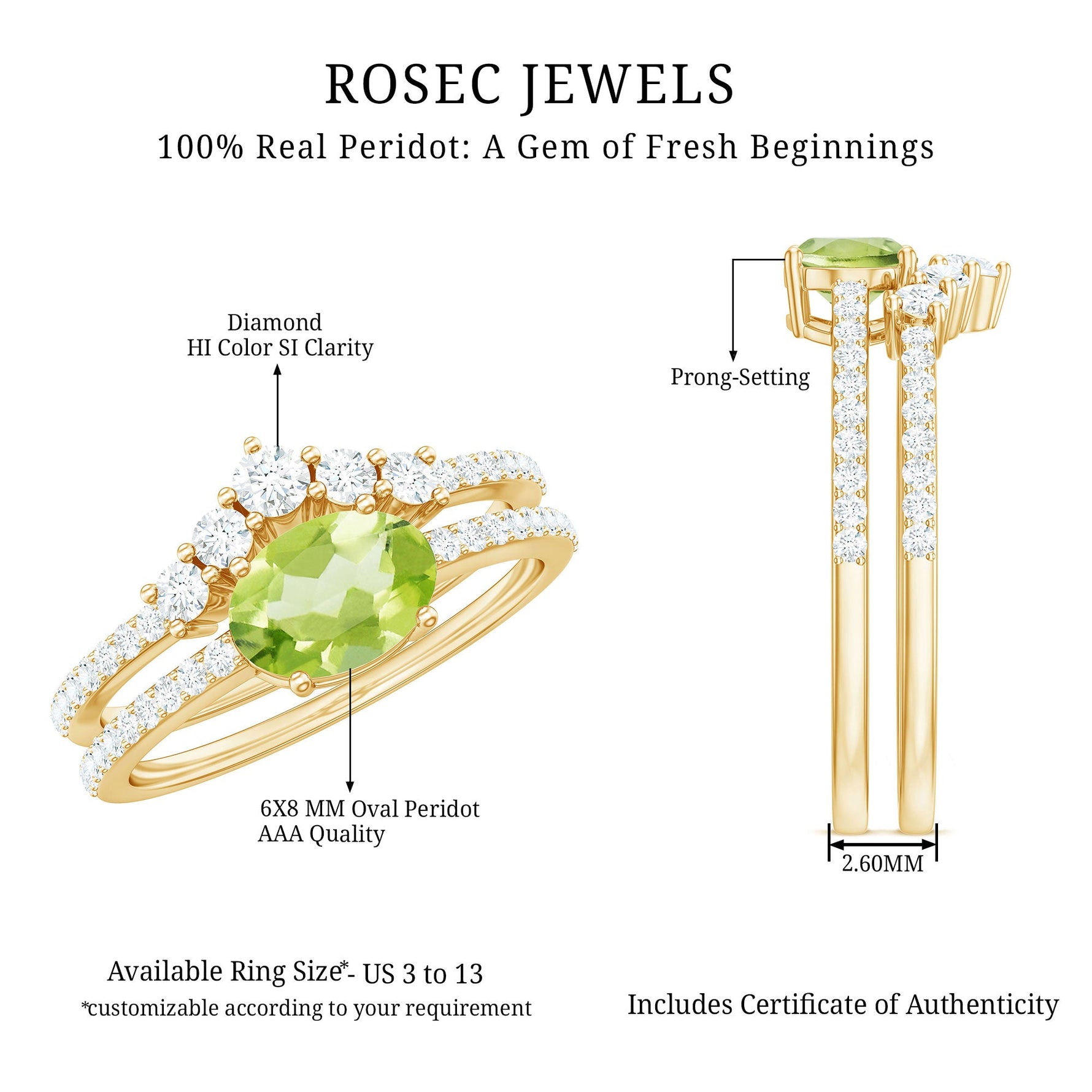 Oval Peridot East West Wedding Ring Set with Diamond