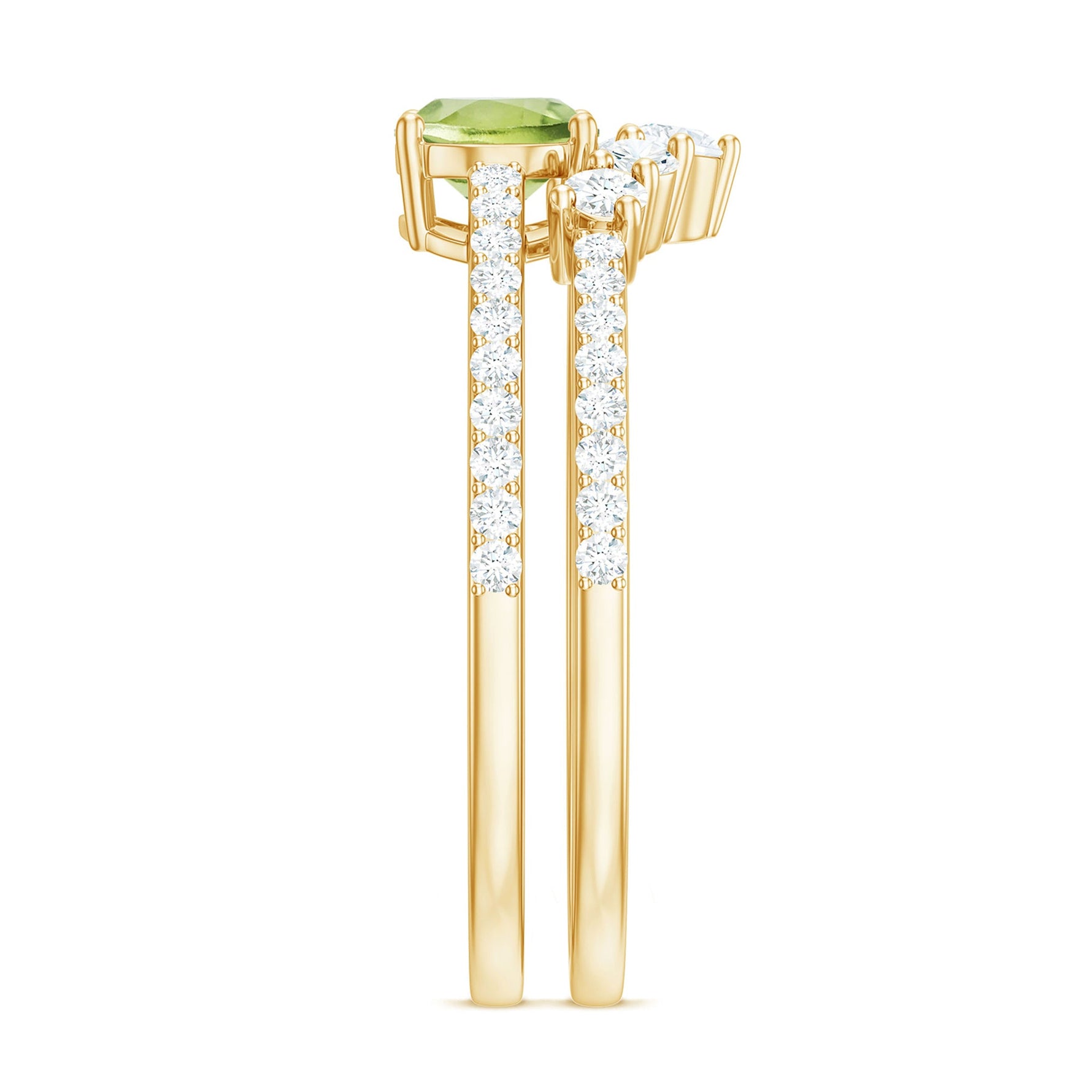 Oval Peridot East West Wedding Ring Set with Diamond